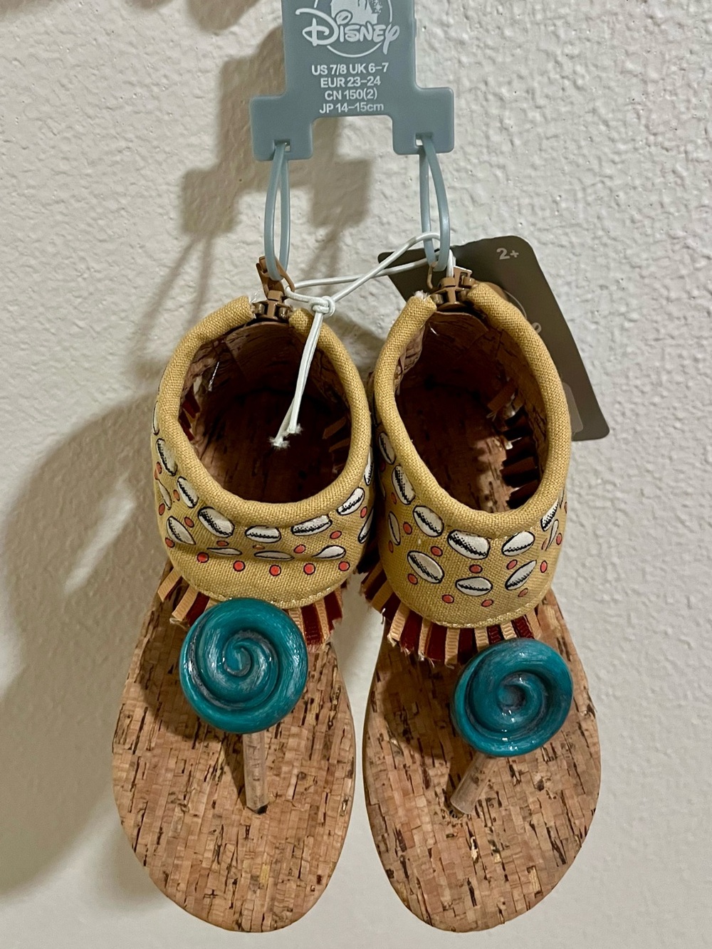 Disney Moana Toddler Sandals / Slippers US Size 7/8 Zip Back Closure, Cork Sole